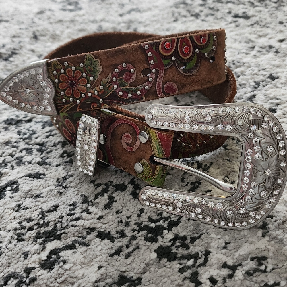 NOCONA Genuine leather Western Buckle Belt Womens S Bejeweled